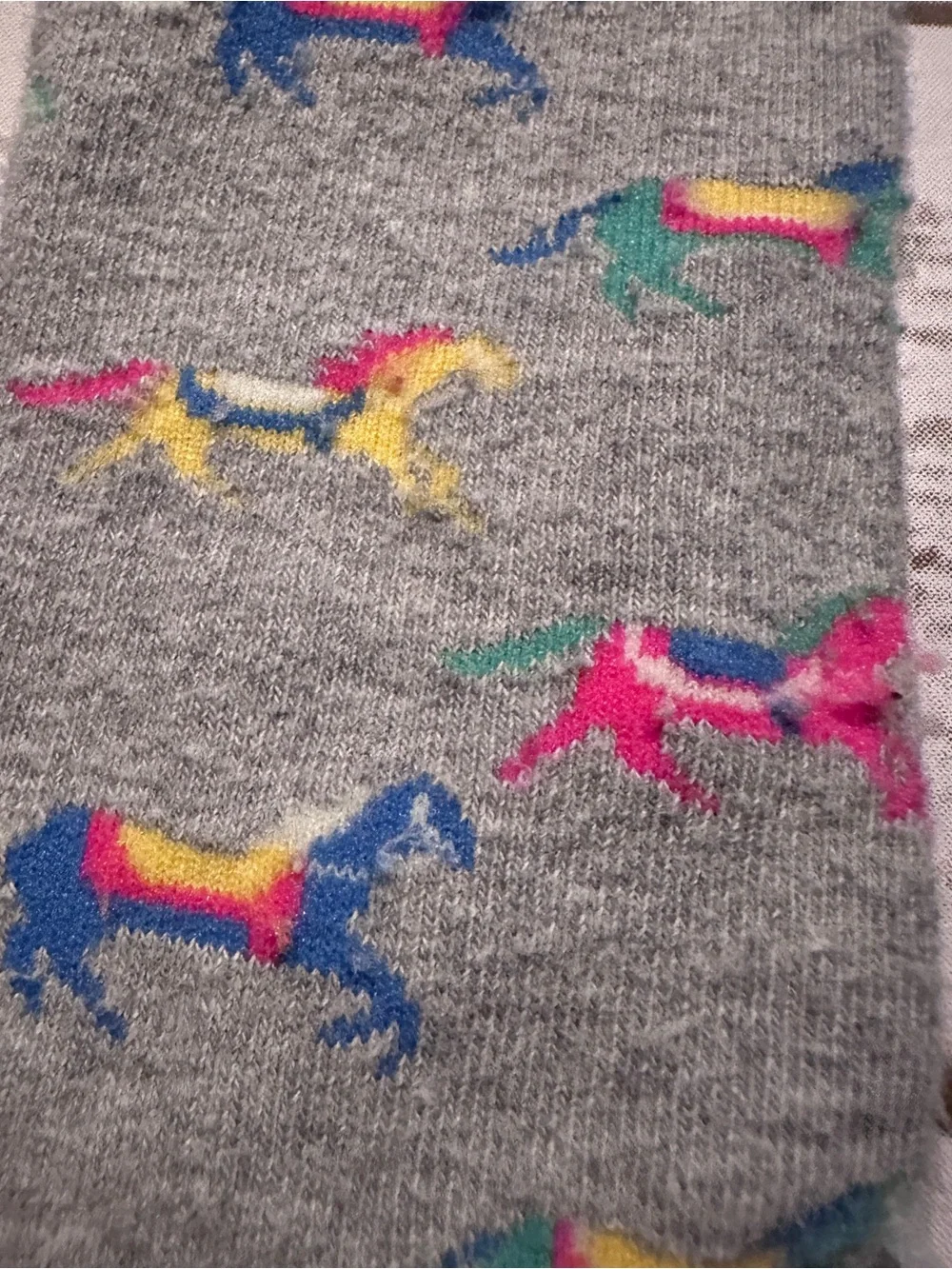 Mini Boden gray tights with multicolored horse print, fair pilling size 3-4Y